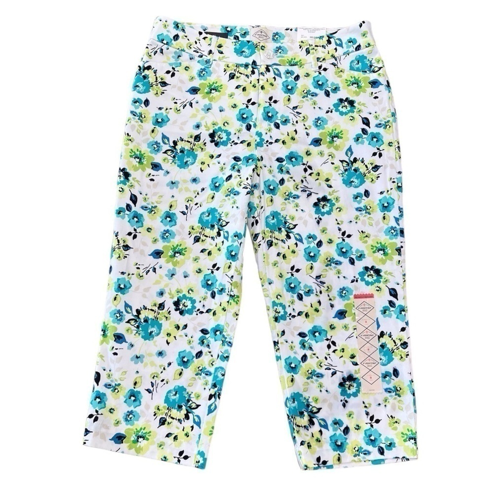 St. John’s Bay Floral Cropped Capri Pants Size 8 Classic Fit Secretly Slender
